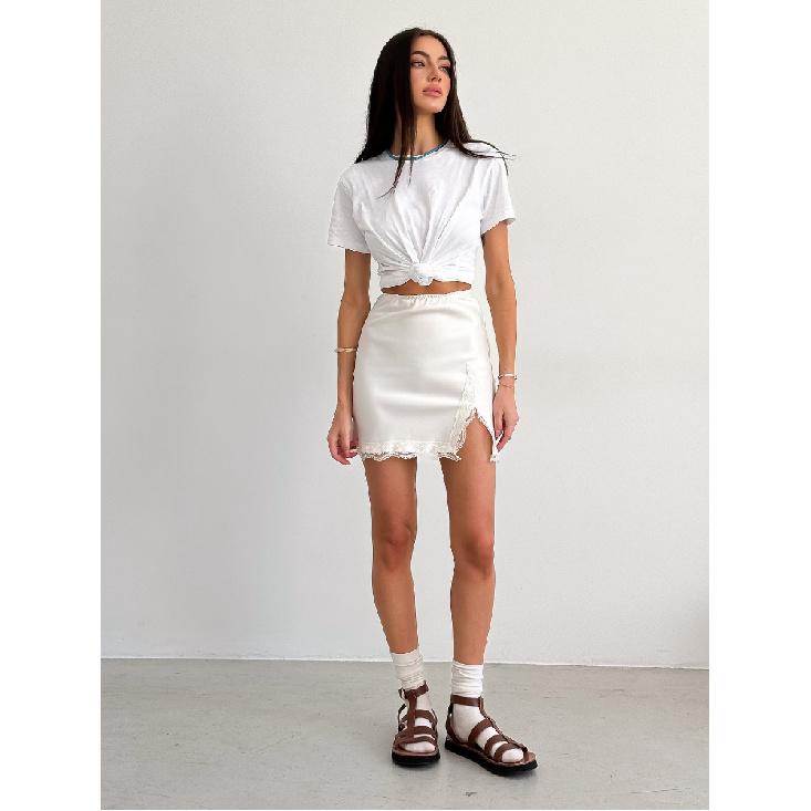 Elegant Satin Embroidery Pencil Skirts Summer High Waist Lace Split Mini Skirts For Women Fashion Slim Skirt Female