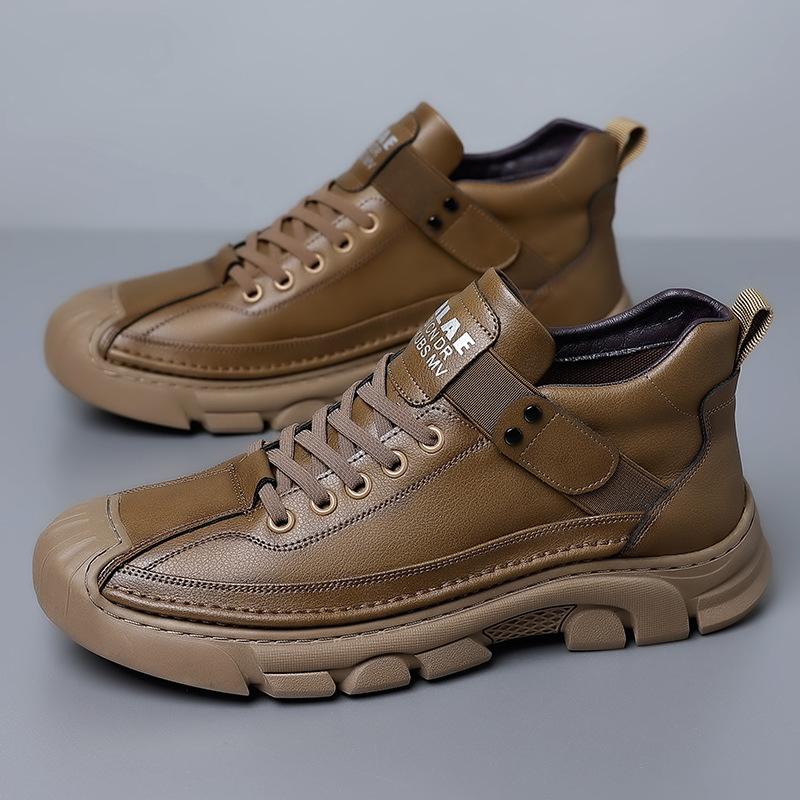 Martin boots men's spring short boots cowhide tooling boots men's casual outdoor hiking shoes non-slip and wear-resistant high-top men's shoes