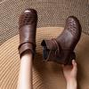 Leather warm round head mother Martin boots winter new thick heel hand-woven retro short boots women