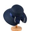 Summer bow visor female split ponytail straw hat Korean version pearl big eaves sun protection sun bucket hat