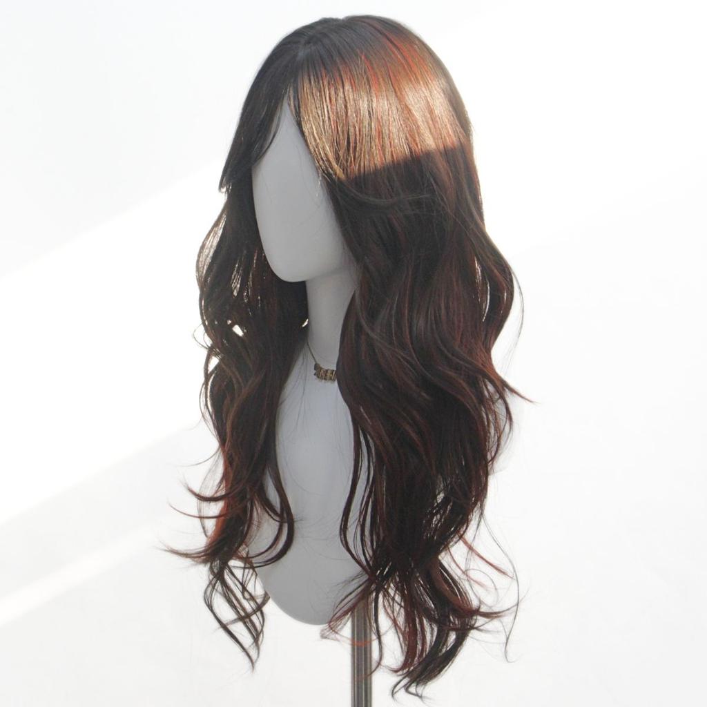 Black Brown Long Curly Large Wave Synthetic Wig Fashion Mid Long Curly Wig Women's Wig