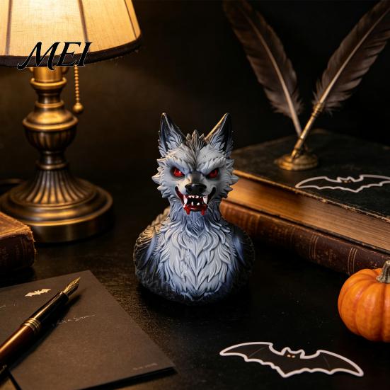Creepy Gothic Party Booth Decorations 3D Printed Wolf Duck Collectible Figurine, Halloween Striking Wildlife Desk Decor, Fantasy Werewolf Statue with