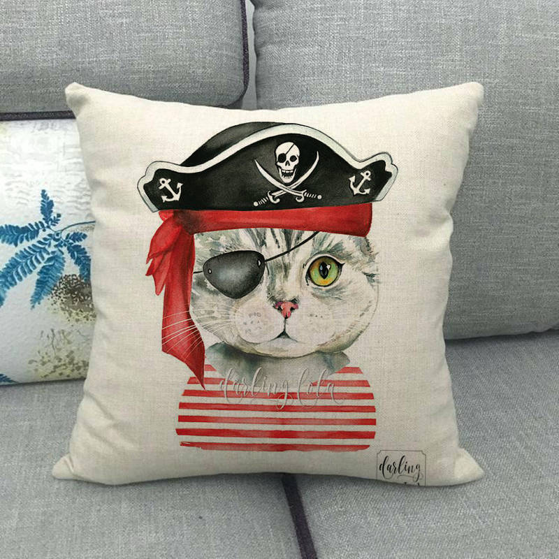 Cartoon Cat Pattern Series Super Soft Cotton and Linen Material Pillow Cover for Home Sofa Decoration Pillow Cover