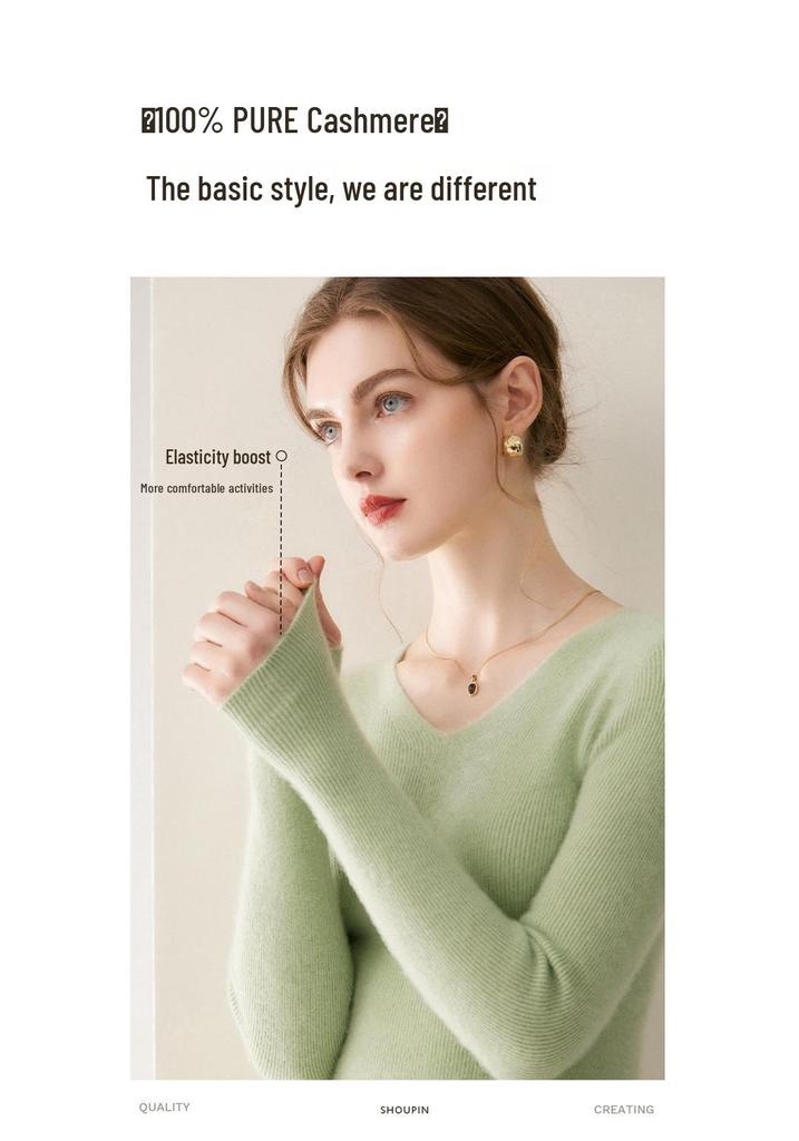2026 Le Ka Sha Women's 100% Pure Cashmere Striped V-Neck Long Sleeve Knit Pullover