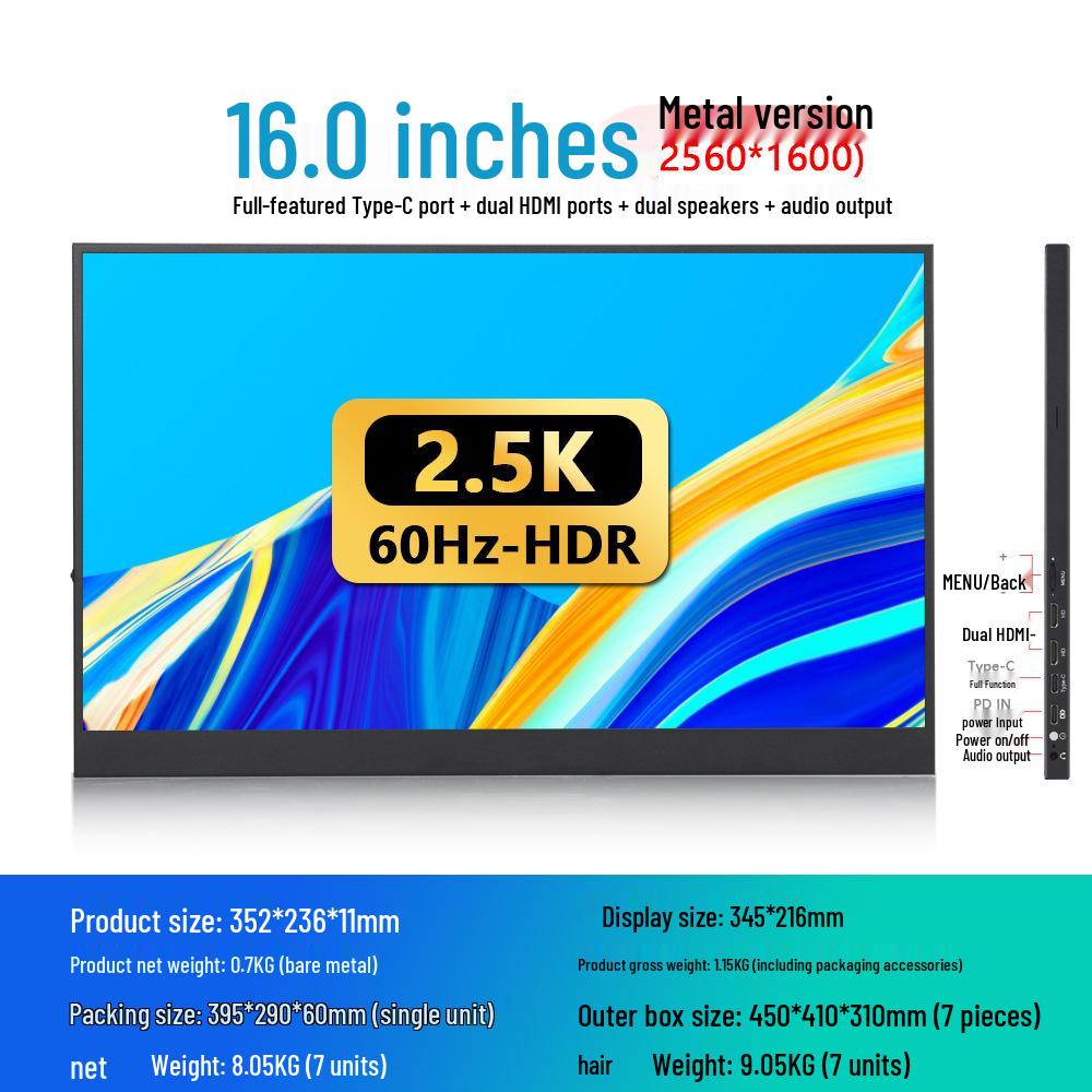Monitor Portabil 2.5K de 18": 15,6" HD, HDMI, 144Hz, Oglindire Ecran Telefon, Extensie Laptop