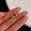 S925 Sterling Silver 14K Gold Plated Zircon Leaves Stud Earrings Korean Flower Plant Earrings