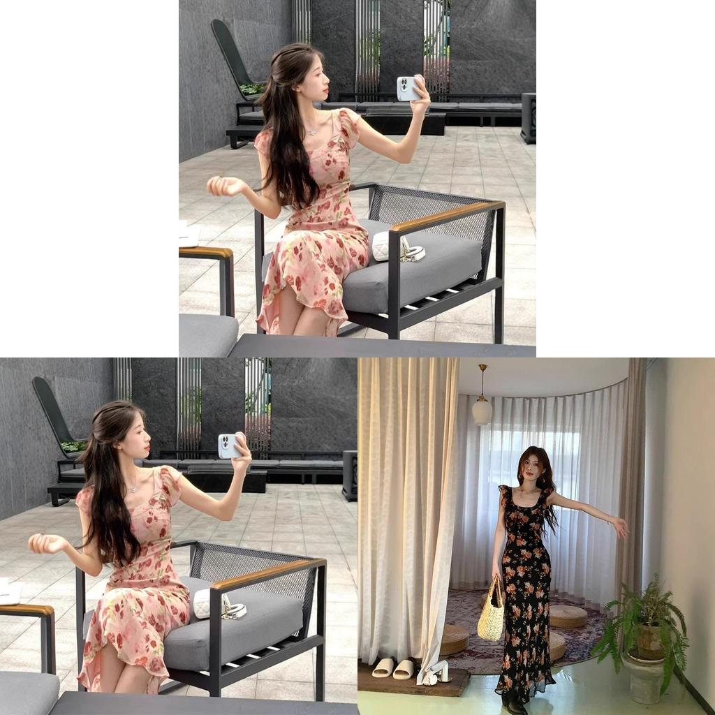 Plaj Tatili İçin U Yaka Kolsuz Çiçek Baskılı Balık Kuyruğu Elbise Kadın Moda