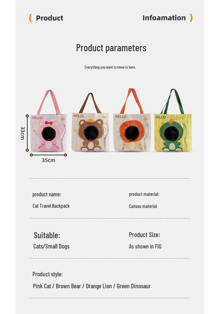 Portable, Breathable Canvas Cat Carrier Bag: Large Capacity, Lightweight, Crossbody, Head-Out Design, Cartoon Style for Travel