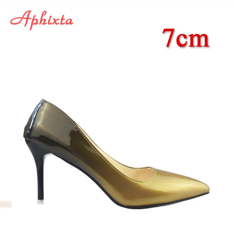 Fashion Aphixta Pointed Toe Women Thin Heel Shoes 10cm Heels Pointed Toe Patent Leather Wedding Party Shoes Woman Big Size 48