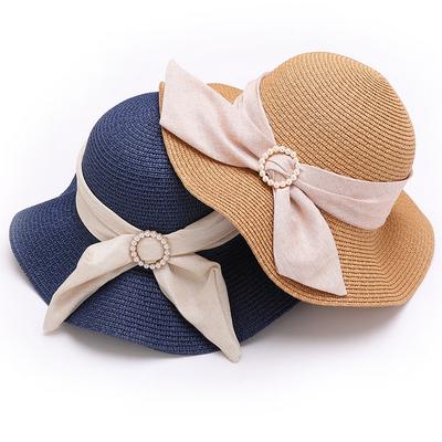 Women's Stylish Sun Protection Straw Hat with Cute Bowknot - UV Protection & Versatile Outdoor Wear