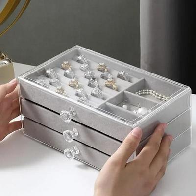 Transparent Drawer Storage Box 3-Layer Earrings Necklaces Storage  Home Storage