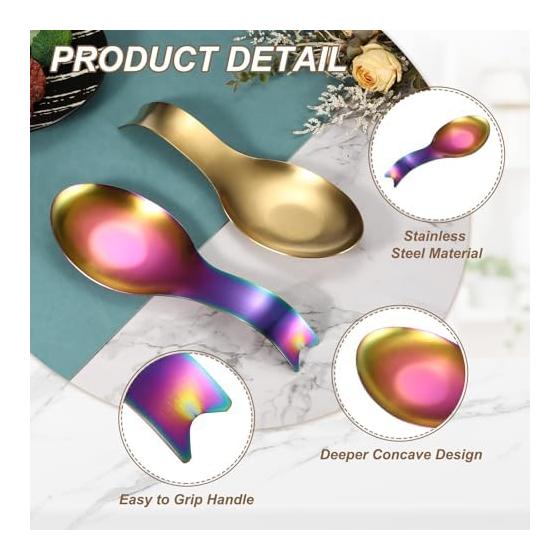 uxcell Spoon Rest 10.6 x 3.7 Inch Stainless Steel Heat Resistant Spatula Ladle Holder Kitchen Utensil Rack Colorful