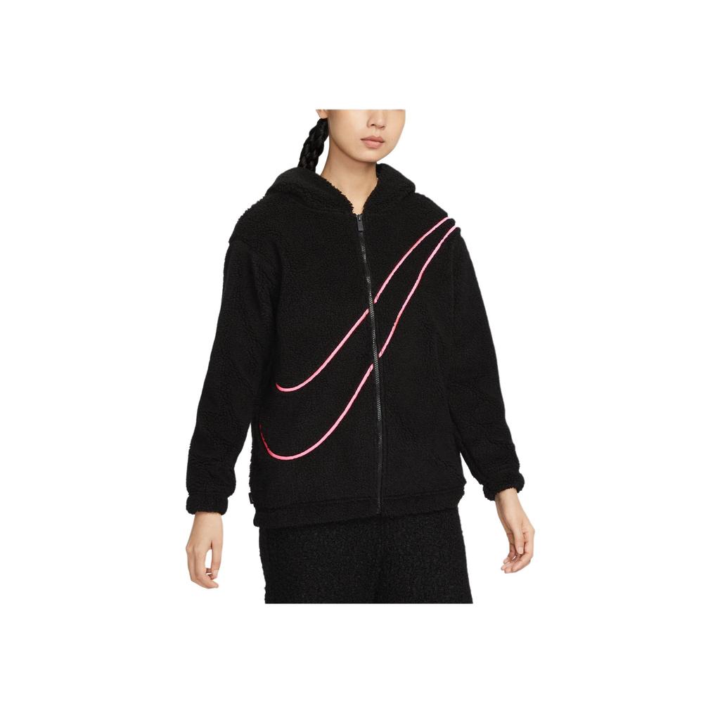 Nike Dragon Uçuşu Yılbaşı Serisi Spor Giyim Logolu Fermuarlı Kapüşonlu Sweatshirt Sherpa Polar Hissi Kadın Üst Siyah FZ6536-010