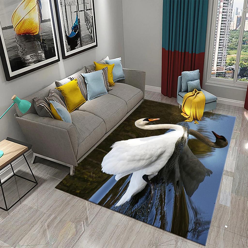3D Cute White Swan Carpet Romantic Area Rug for Kids Bedroom Living Room Bathroom Non-Slip Soft Carpet Animal Doormat Home Decor