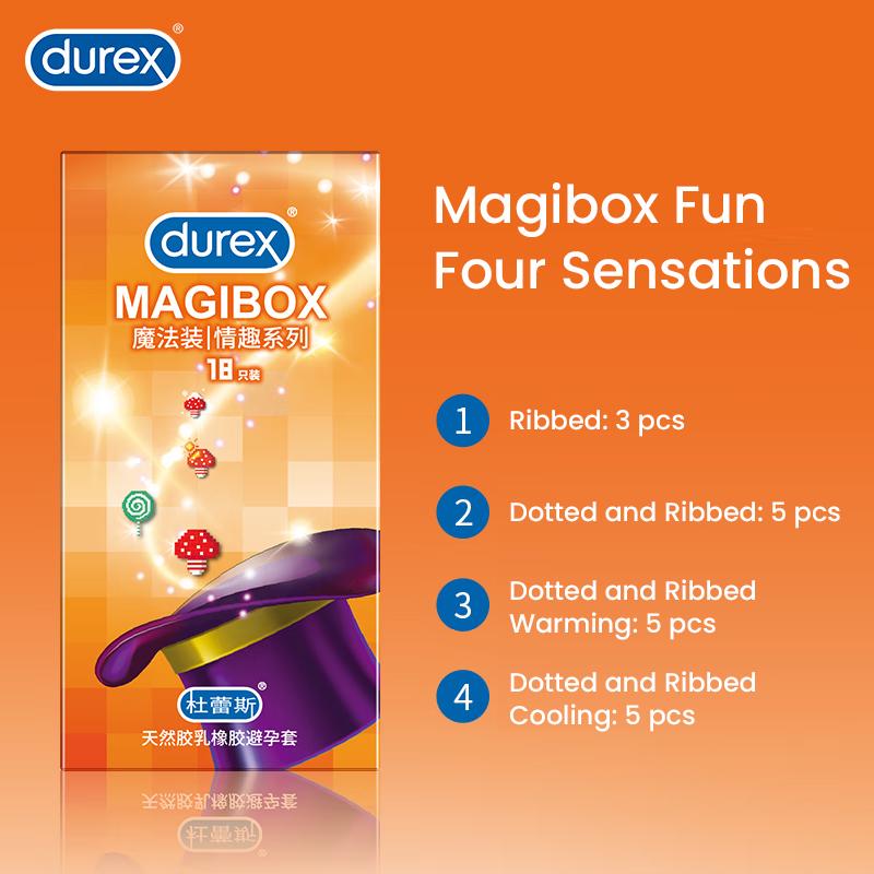 Durex Magibox Fun Series Condoms of 18pcs(5xDotted & Ribbed+5xDotted & Ribbed Warming+5xDotted & Ribbed Cooling+3xRibbed Condoms)