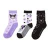 Sanrio Kids' Socks (3-Pair Set), Sizes 19-21cm, Kuromi Character, 455539