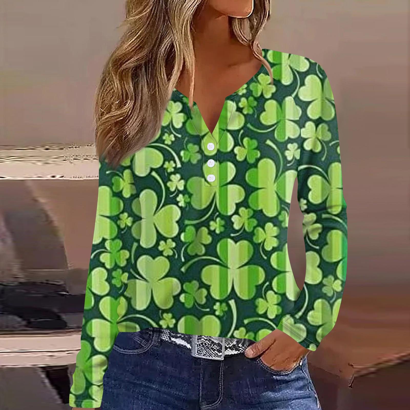 

Женская модная повседневная футболка с V-образным вырезом и длинным рукавом на пуговицах L армия зеленый