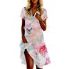 Women's Casual Fashion Stand Collar Floral Print Short Sleeve Dress