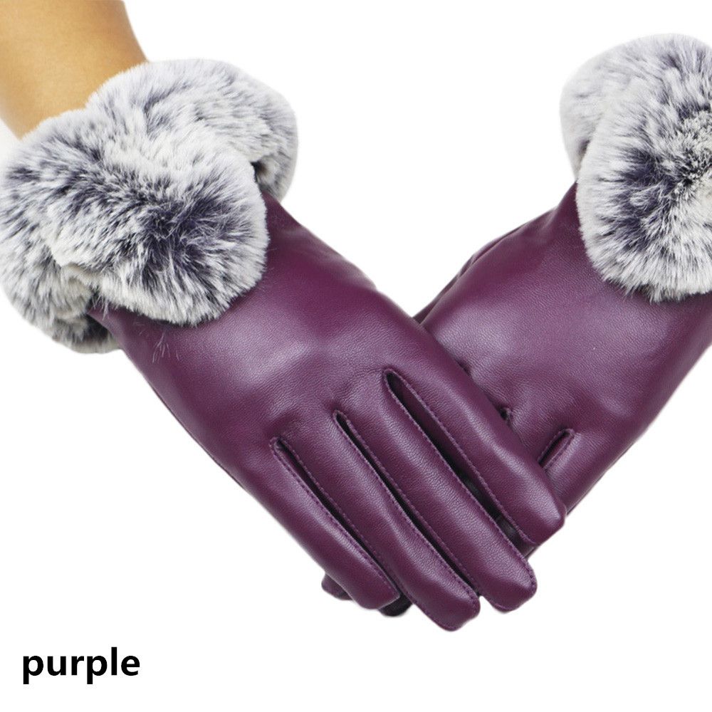 

Ветрозащитные Утепленные Теплые Водонепроницаемые Перчатки из ПУ Кожи и Кашемира, Варежки для Сенсорного Экрана, Перчатки из Искусственного Меха фиолетовый