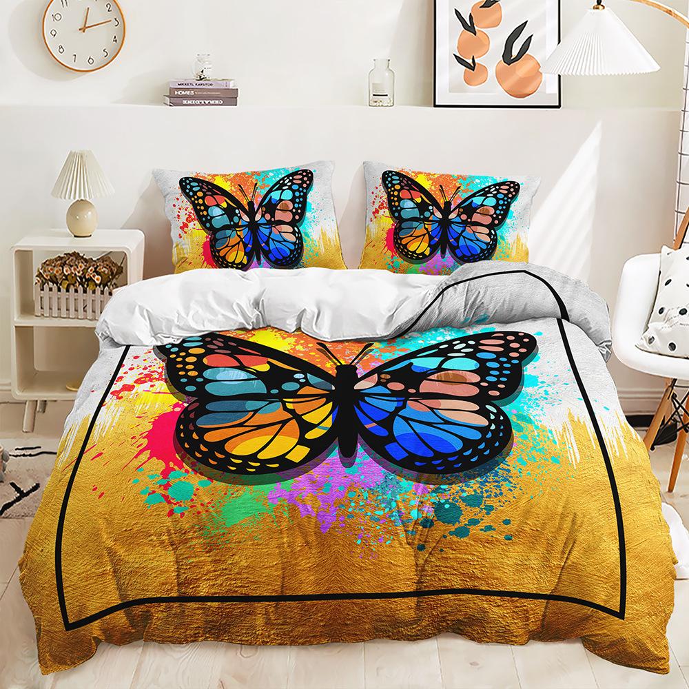 Three-Piece 3D Quilt Cover Gradual Change Butterfly Magic Kit Bedding