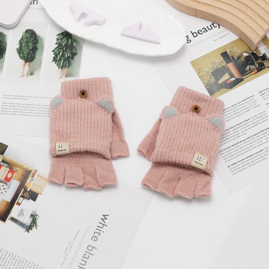 Zimní bezprsté rukavice s odklápěcím vrškem v korejském stylu - Unisex, kreslený design, kompatibilní s dotykovou obrazovkou, ideální pro psaní a ťukání