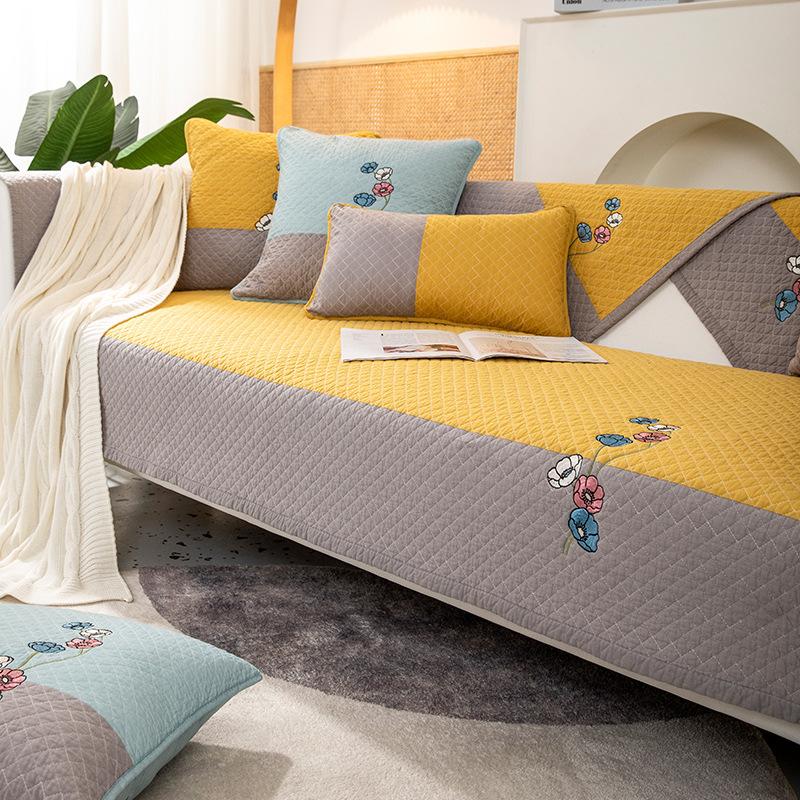Cotton Sofa Cushion for All Seasons, Non-slip Fabric Seat Cushion, Simple Sofa Cover, Backrest Cover, Full Cloth Cover