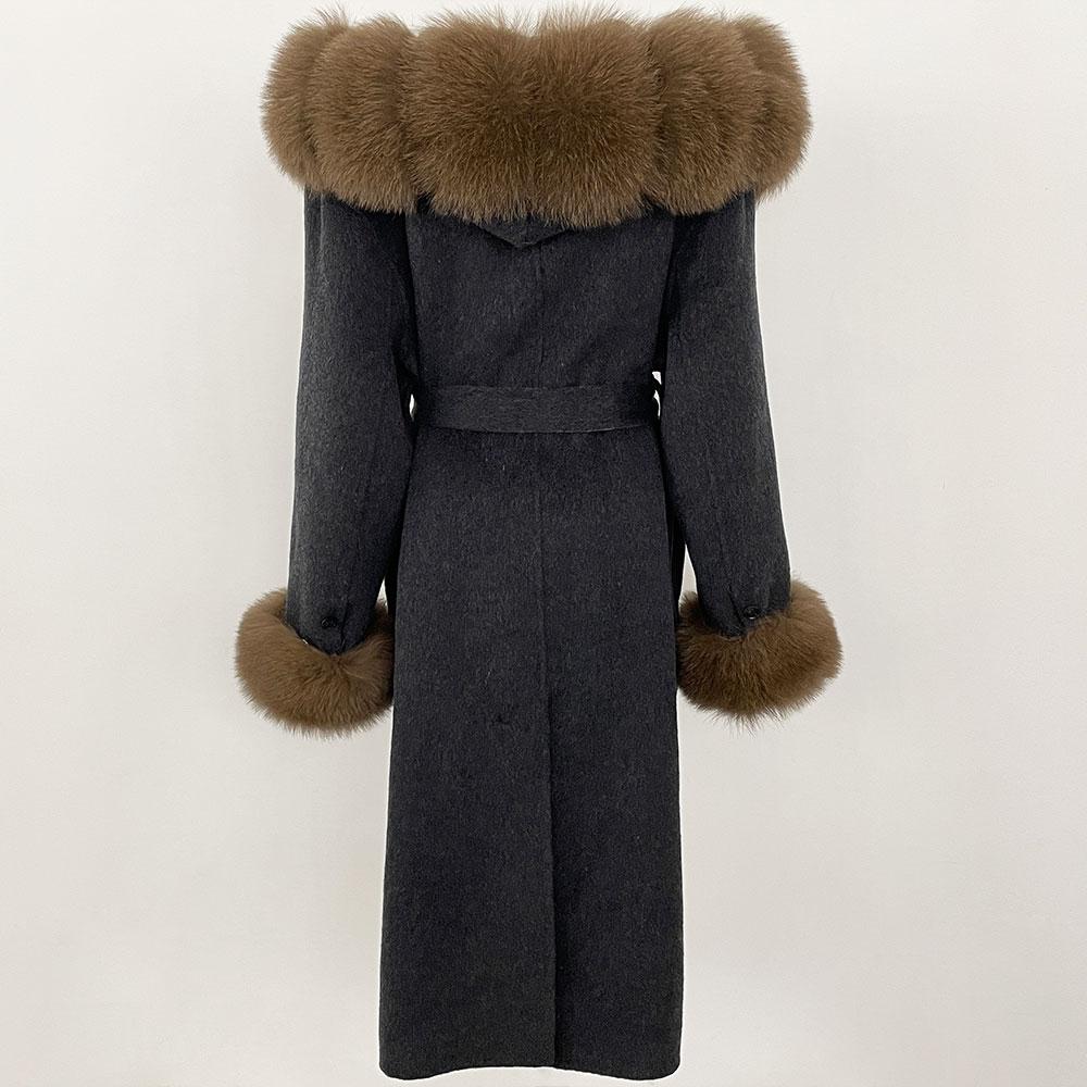 OFTBUY Autumn Winter Women Coat Real Natural Fox Fur Collar Hooded Double-faced Woolen Blends Jacket Thick Warm Casual Overwears