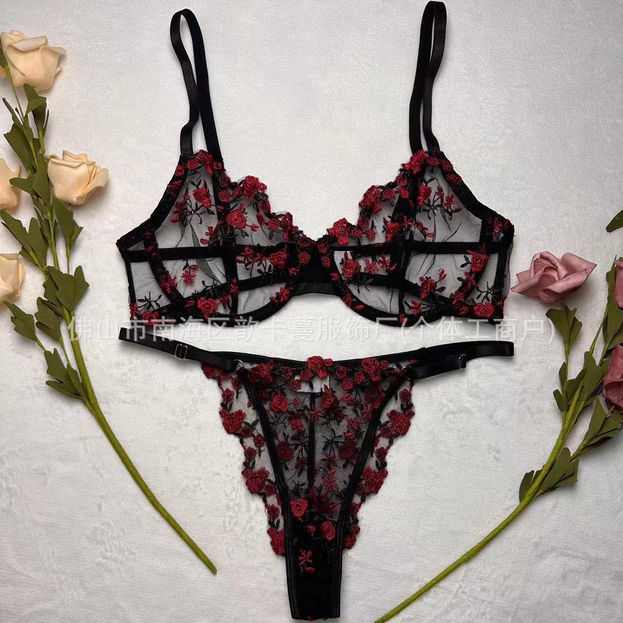 

Европейский и американский сетчатый комплект нижнего белья со стальной поддержкой - Сексуальный, высококачественный, горячий стиль Large чёрный