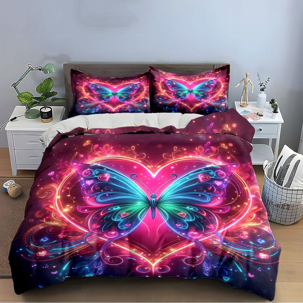 Colorful Butterfly Heart Design Bedding Duvet Cover Set Duvet Cover Pillowcases (1 * Duvet Cover 2 * Pillowcases, Without Duvet Insert)