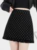 Women's Slim Fit Wool Polka Dot Ruffle Mini Skirt - High Waist, Casual Autumn/Winter A-line