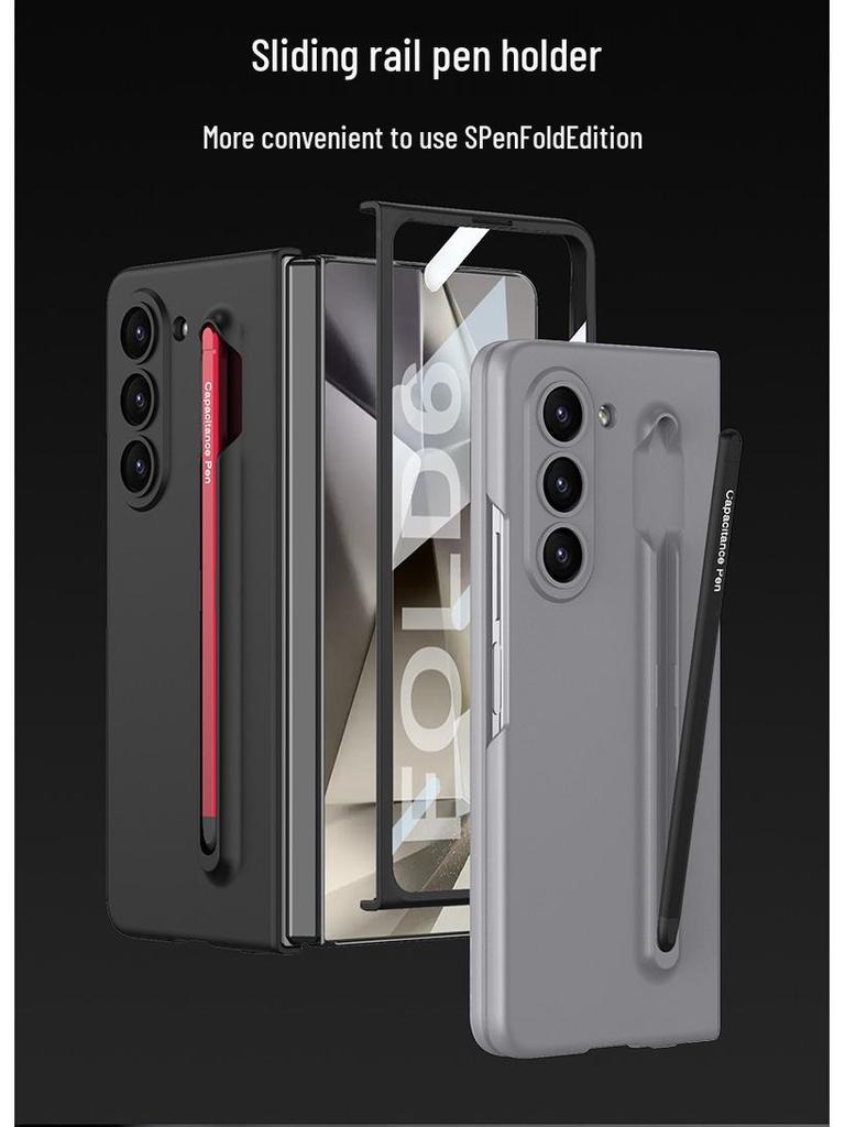Samsung Z Fold6 Ultra-Thin Frosted Phone Case with Pen Slot - Solid Color Protective Cover