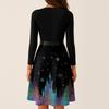 Women's Casual Fashion V-neck Long Sleeved Retro Christmas Print Retro Dress
