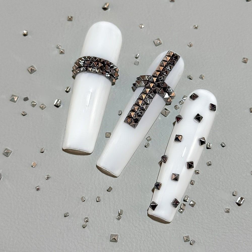 Metal Spike Studs Nail Art Sequins Set Silver Nail Charms Decorations Gothic