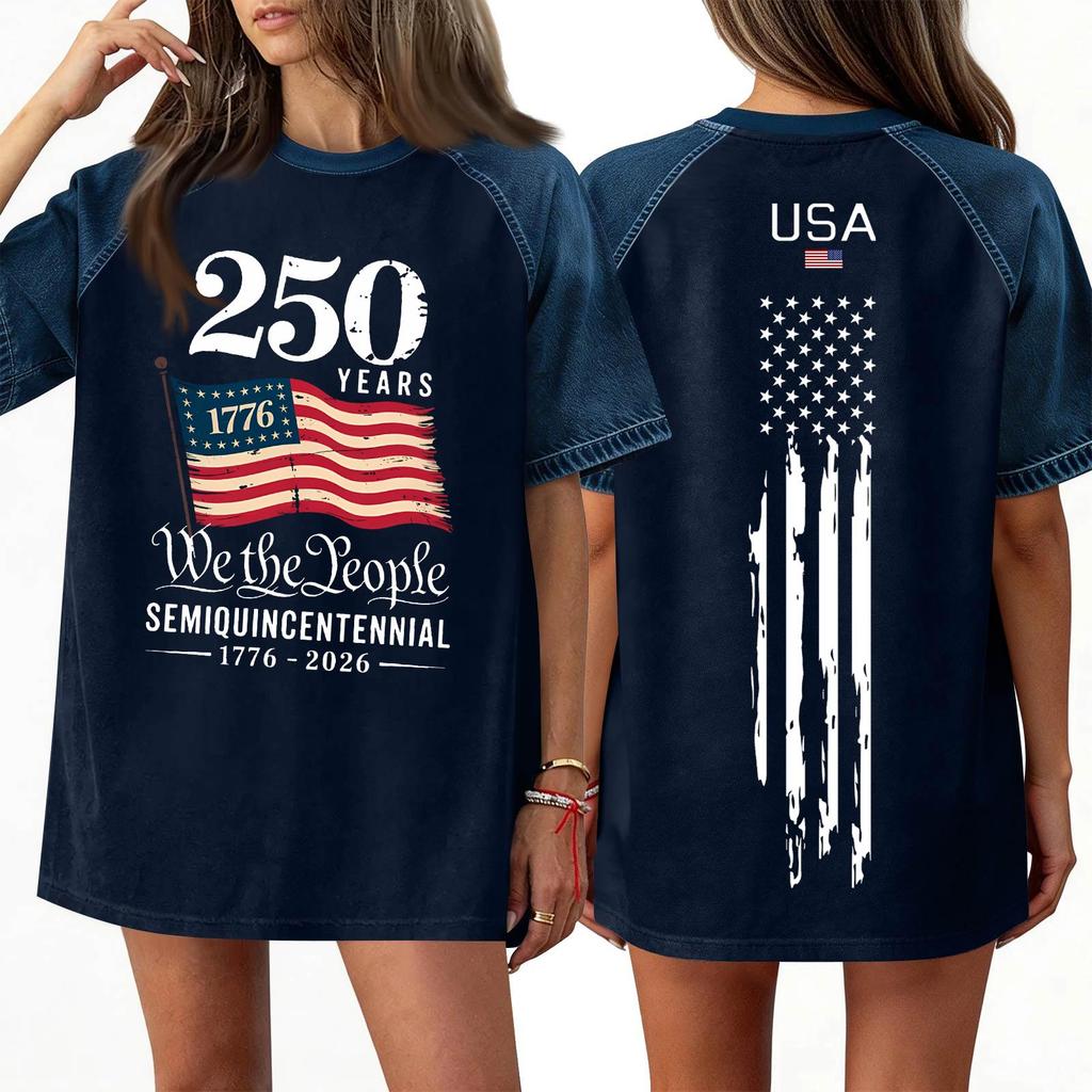 Women's Denim Patchwork Top, Casual Short-sleeved Comfortable T-shirt, Fashionable For Spring And Summer.