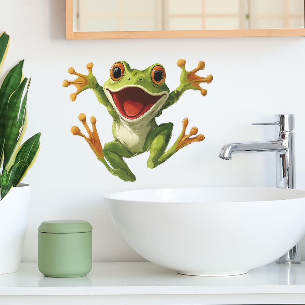 Funny Big-Eyed Cartoon Frog Toilet Seat Sticker Bathroom Decor Removable Self-Adhesive Decal