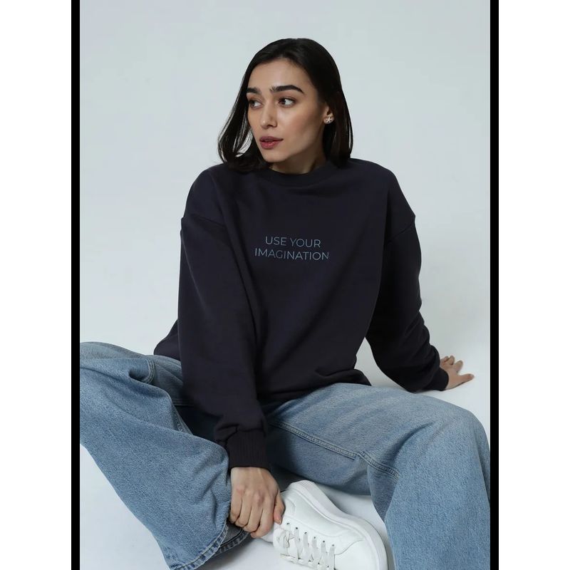 

Western Style New Fashion Casual Loose Print Letter round Neck Hoodie Top Loose Printed Top Black (thin) thin 3XL