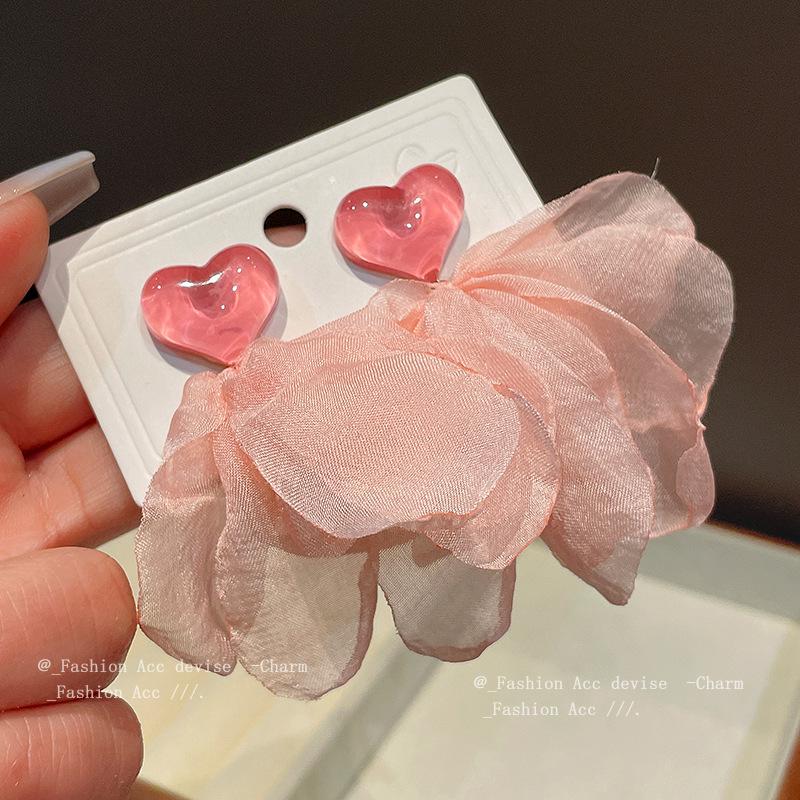 Silver needle fabric art love fringed earrings super fairy sweet temperament earrings fashion high sense versatile earrings women