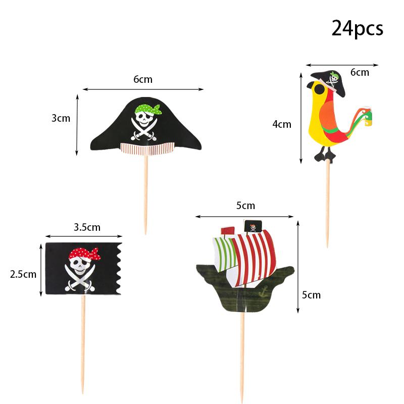 24/48pcs Pirate Cake Toppers Nautical Sailing Skull Cap Cupcake Picks for Kid Birthday Halloween Party Pirate Theme Cake Decor