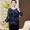 Damen Samtbluse mit Perlenaufdruck Übergröße Blusentop Frühling Herbst Locker Blumige Bluse