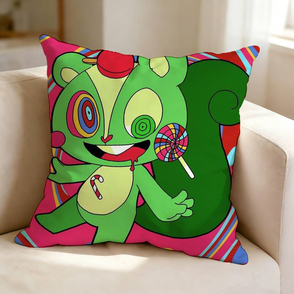 HHappy Tree Friends Cartoon NNutty  Pillow Case Square DoubleSided Sofa Cushion Cover Bedroom Bedside Pillow