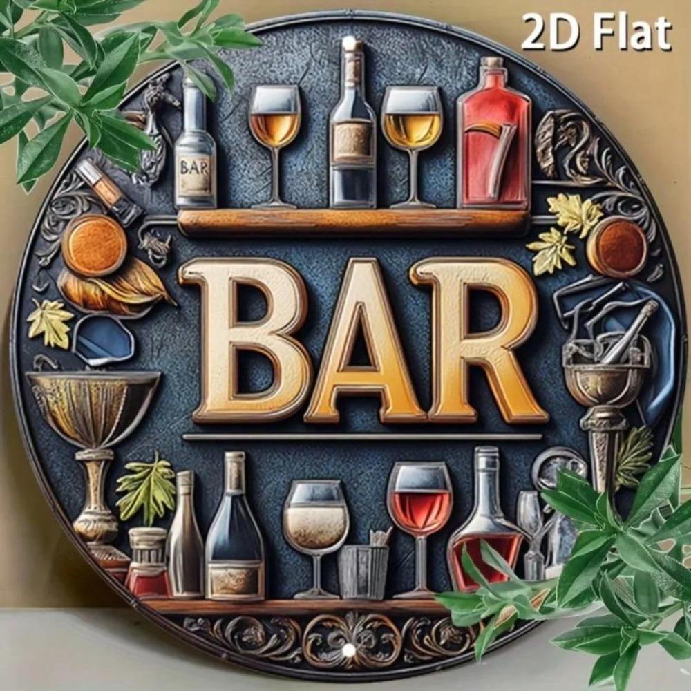 Metal Wall Art Vintage Bar Sign Aluminum Retro Decor Wine Cocktail Illustrations Home