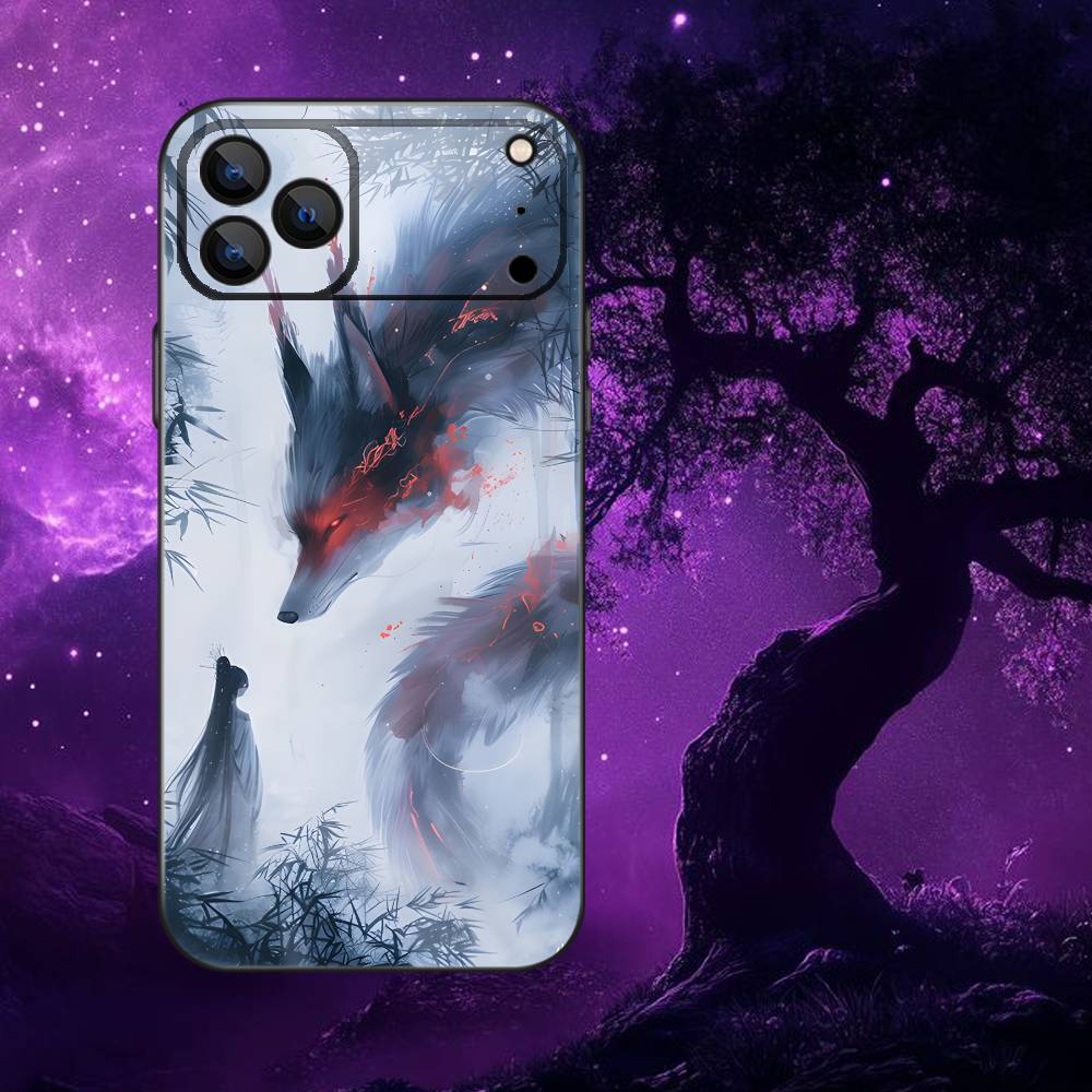 

Nine tailed fox Phone Case For iPhone 17,16,15,14,13,12,Pro,Max,Plus,E,SE4,Air,Mini Black Soft Box iPhone17