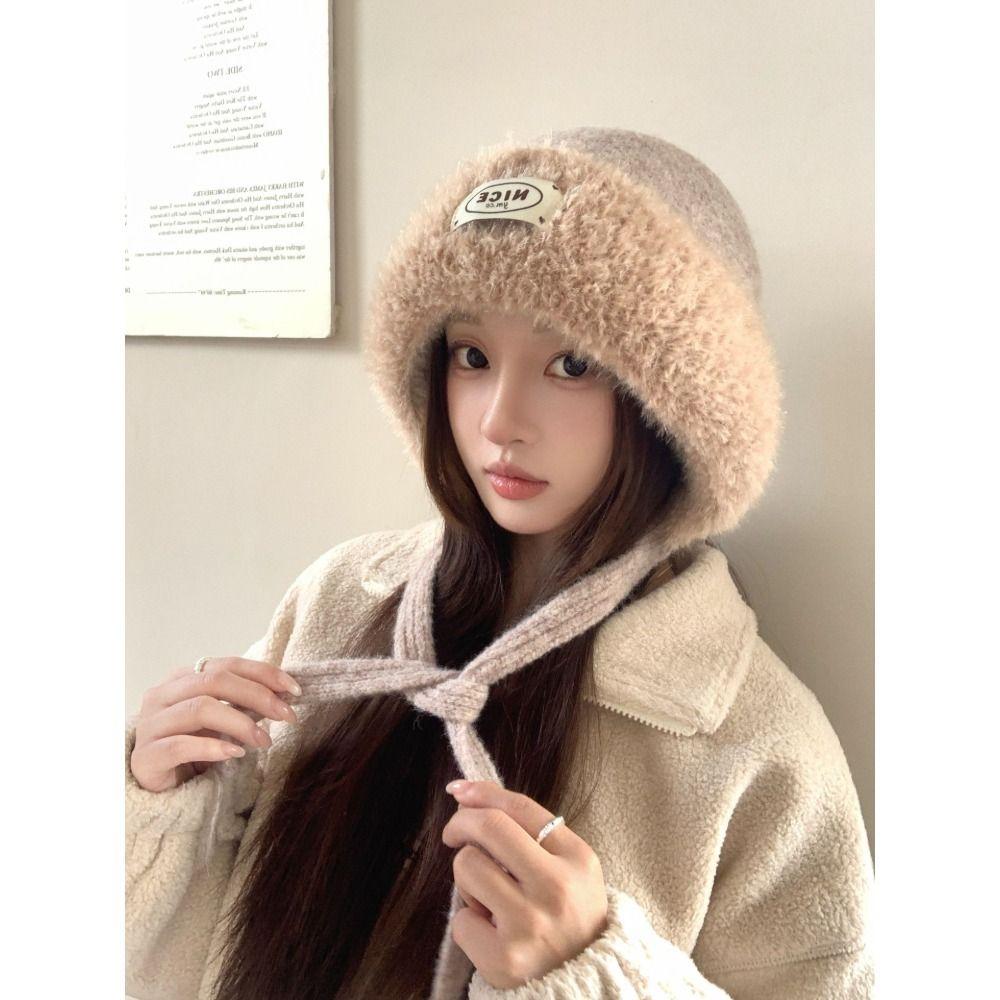 Knit Acrylic Knitted Hat Cold Proof Fluffy Warm Winter Hat Korean Style Ear Flap Hat Winter Season