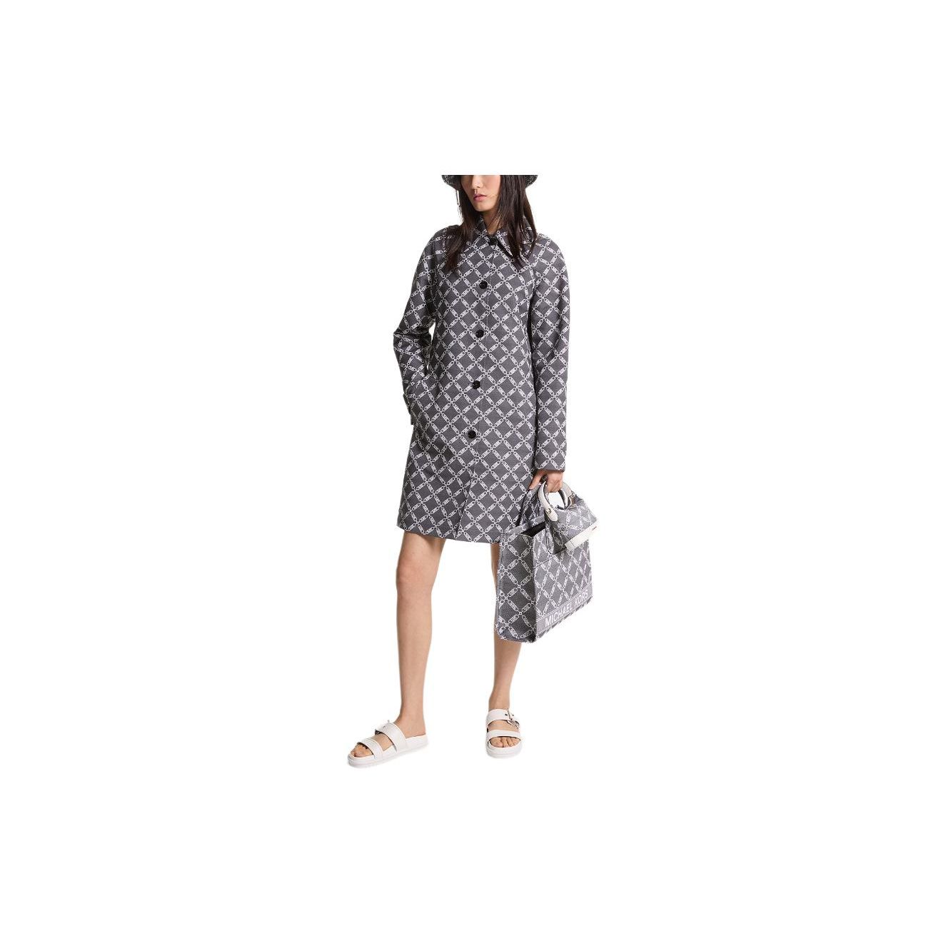 Michael Kors Plaid Single-Breasted Lapel Mid-Length Long Sleeve Coat Women coats Gray MS420EEE0W-0018 S