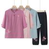 Grandma's Fashionable Cotton Linen Tang Suit Mid-Sleeve T-shirt for Elderly Women