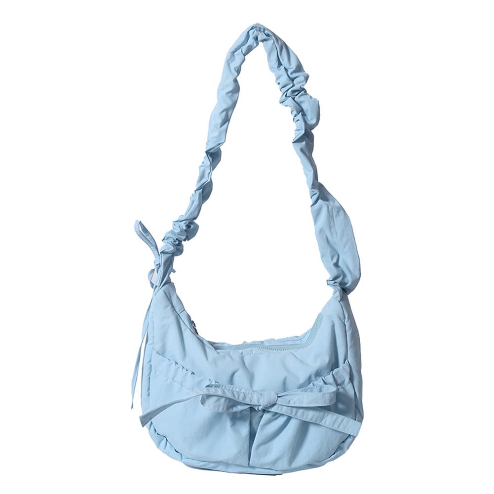 Women Casual Underarm Bag with Ruched Drawstring Strap Bow Leisure Satchel Bag Solid Color Cute Sling Bag Female Daily Handbag