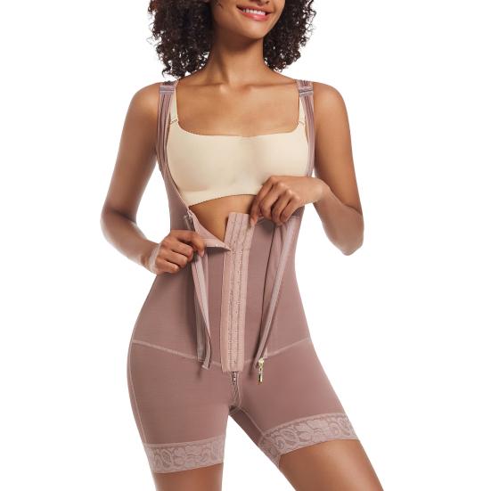 Postpartum Shapewear for Women Tummy Control Body Shaper Lace Leg Openings Non-Slip Silicone Lining Bodysuit Adjustable Waist Shaper