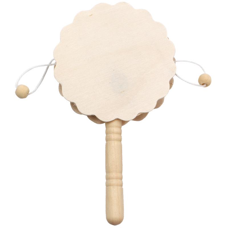 Wooden Hand Drum Toy: White Blank for Children s Creative Graffiti and Painting Art.