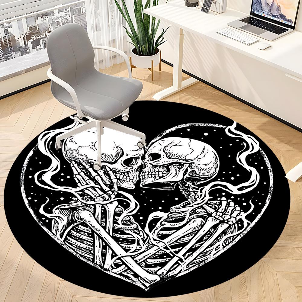 1pc SkeleLove Heartbeat Office Round Area Rug, Indoor Mat Suitable ForOffice, Under Office Chairs Bedroom Living Room Home Decor, Room Deco q072
