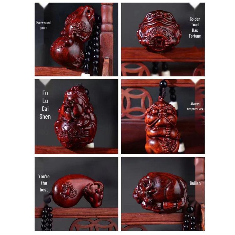 Sandalwood Pixiu Handheld Carved Pendant Ornament - Douyin Craft Gift
